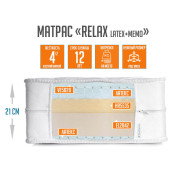Матрас ортопедический беспружинный анатомический с латексом и Memory Foam, двусторонний, мягкий/средне-жесткий, высота 21 см, нагрузка до 110 кг, Relax LM, 160x200  IST-082116-160