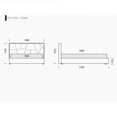 Мягкая двуспальная кровать Кристал 160*190-200 с подъемным механизмом Арт.: ES-1045-160 - Фото 2