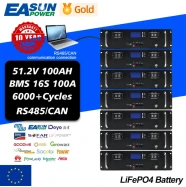 Батарея LiFePO4 51.2V 100Ah 5 кВт сонячна EASUN CAN RS485 BMS with Parallel Function 6000 циклів  RM-48-100AH