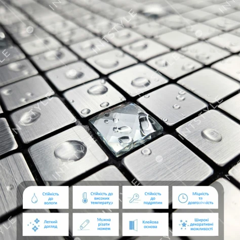 Самоклеющаяся алюминиевая плитка 300х300х3мм Серебряная мозаика со стразами SW-00001824 Арт.: SW-00001824 - Фото 4