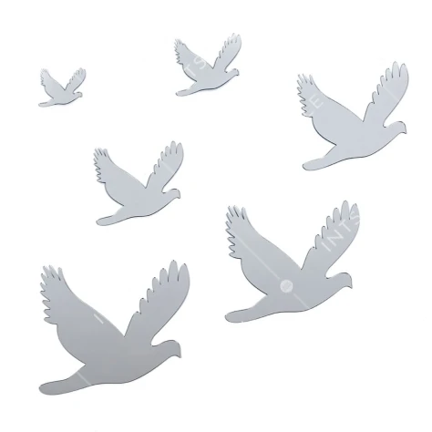 Зеркальный декор акриловый самоклеющийся Птицы серебро, 6шт (D) SW-00002520 Арт.: SW-00002520 - Фото 1