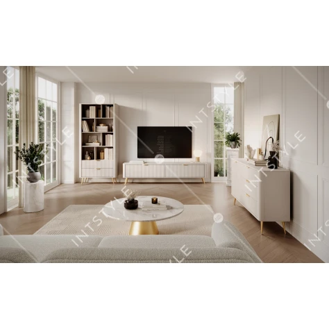 Тумба под телевизор Perfect Home Ланте / Lante 2-дверная с золотыми ножками 2D/163 Беж - Фото 8