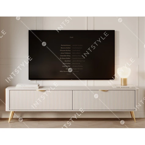 Тумба под телевизор Perfect Home Ланте / Lante 2-дверная с золотыми ножками 2D/163 Беж - Фото 1