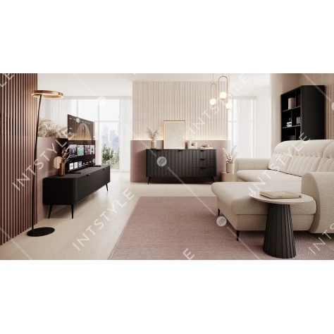 Тумба под телевизор Perfect Home Ланте / Lante 2-дверная с чёрными ножками 2D/200 Чёрный - Фото 8