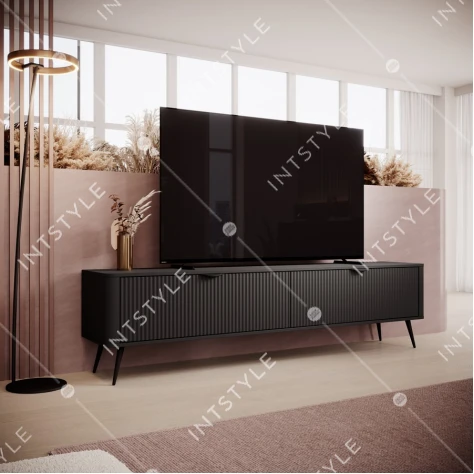 Тумба под телевизор Perfect Home Ланте / Lante 2-дверная с чёрными ножками 2D/200 Чёрный - Фото 1