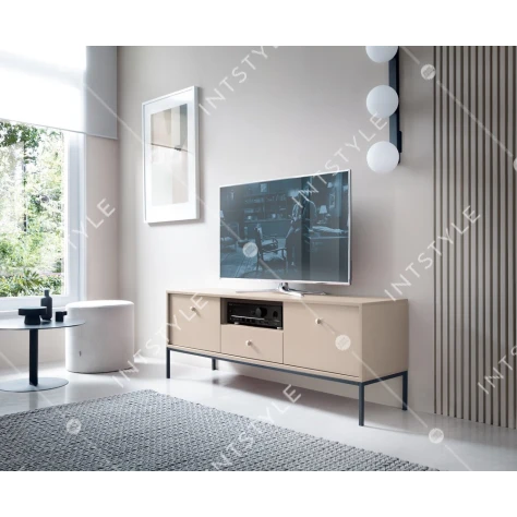 Тумба под телевизор Perfect Home Моно / Mono 2-дверная с 1 ящиком и чёрными ножками MRTV154 Беж песочный - Фото 1