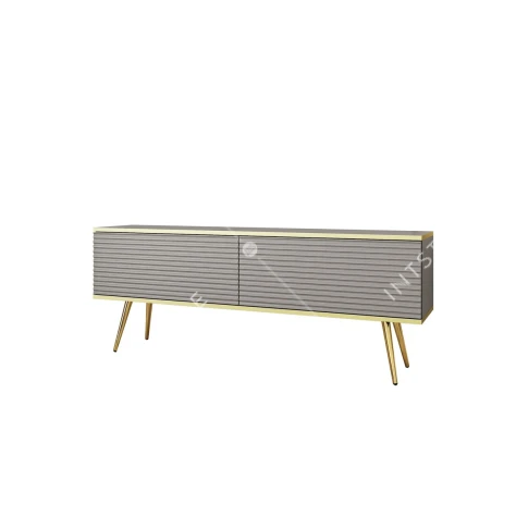 Тумба под телевизор Perfect Home Оро / Oro 2-дверная с золотыми ножками RTV135 MDF Серый - Фото 3