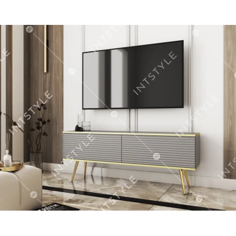 Тумба под телевизор Perfect Home Оро / Oro 2-дверная с золотыми ножками RTV135 MDF Серый - Фото 1