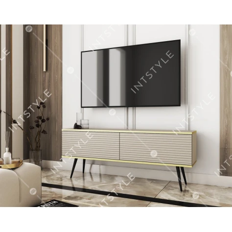 Тумба под телевизор Perfect Home Оро / Oro 2-дверная с чёрными ножками RTV135 MDF Бежевая - Фото 1