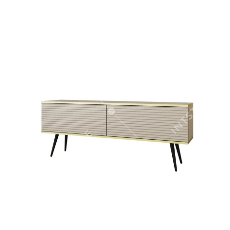Тумба под телевизор Perfect Home Оро / Oro 2-дверная с чёрными ножками RTV135 MDF Бежевая - Фото 3