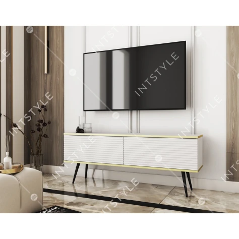 Тумба под телевизор Perfect Home Оро / Oro 2-дверная с чёрными ножками RTV135 MDF Белая - Фото 1