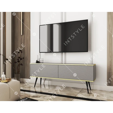 Тумба под телевизор Perfect Home Оро / Oro 2-дверная с чёрными ножками RTV135 MDF Серая - Фото 1