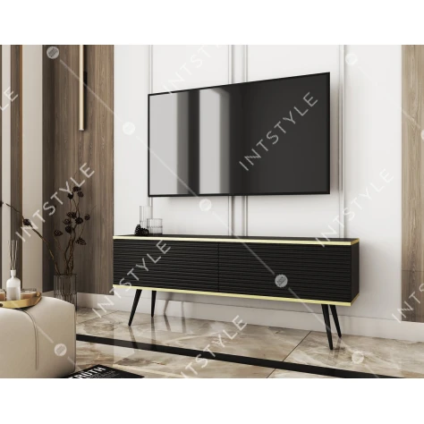 Тумба під телевізор Perfect Home Оро / Oro 2-дверна з чорними ніжками RTV135 MDF Чорний - Фото 1