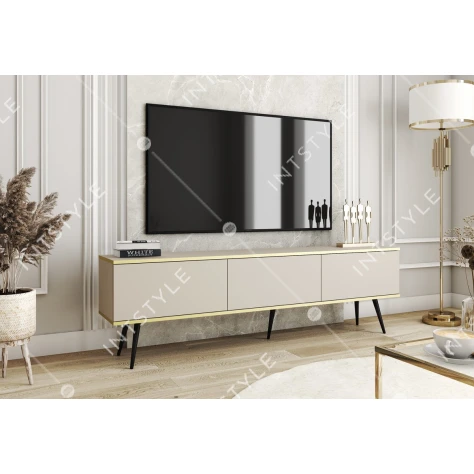 Тумба под телевизор Perfect Home Оро / Oro 3-дверная с чёрными ножками RTV175 Бежевый - Фото 1