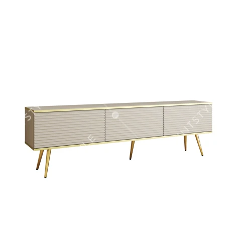 Тумба под телевизор Perfect Home Oro / Оро 3-дверная с золотыми ножками RTV175 MDF Бежевый - Фото 3