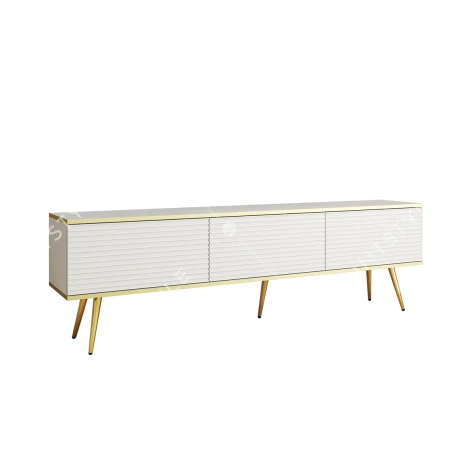 Тумба под телевизор Perfect Home Оро / Oro 3-дверная с золотыми ножками RTV175 MDF Белый - Фото 3