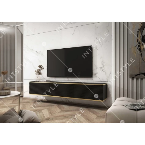 Тумба под телевизор навесная Perfect Home Oro RTV175 — 3-дверная, чёрный, МДФ - Фото 1