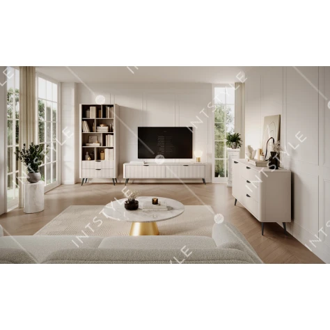 Тумба под телевизор Perfect Home Ланте / Lante 2-дверная с чёрными ножками 2D/200 Беж - Фото 7