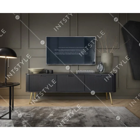 Тумба под телевизор Perfect Home Зова / Zova 3-дверная с золотыми ножками RTV168 Черный - Фото 1