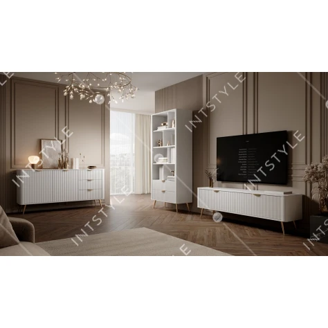 Тумба под телевизор Perfect Home Ланте / Lante 2-дверная с золотыми ножками 2D/163 Белый - Фото 8
