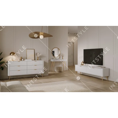 Тумба под телевизор Perfect Home Ланте / Lante 2-дверная с золотыми ножками 2D/200 Белый - Фото 7