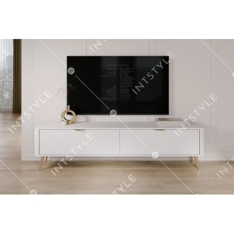 Тумба под телевизор Perfect Home Ланте / Lante 2-дверная с золотыми ножками 2D/200 Белый - Фото 1